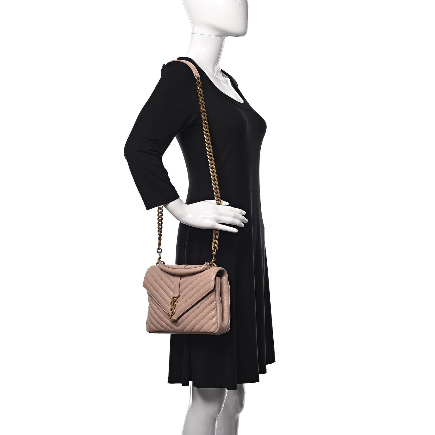 Sheepskin Matelasse Chevron Monogram Medium College Bag Rose Poudre