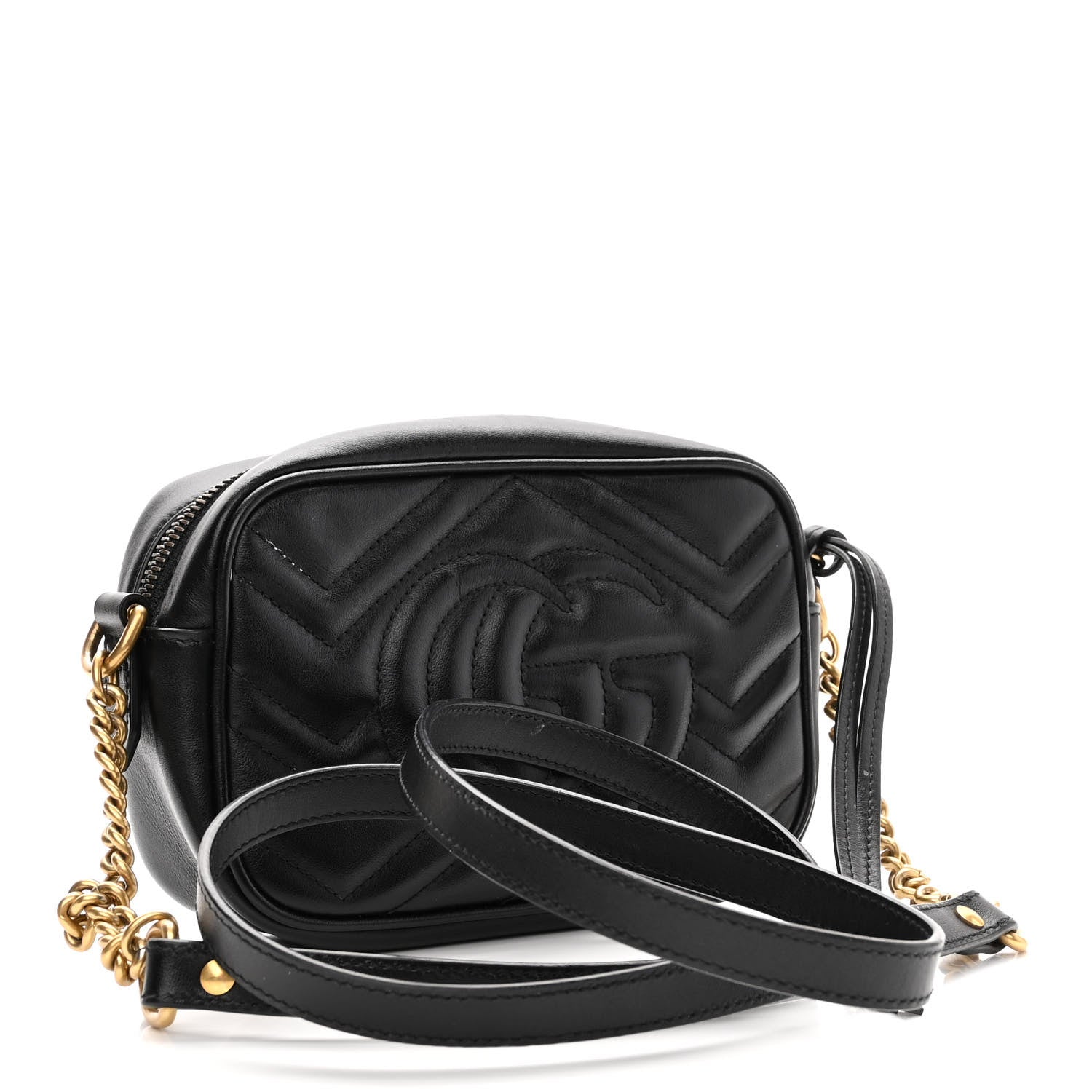 Gucci Calfskin Matelasse Mini GG Marmont Chain Shoulder Bag Black 3 of 11