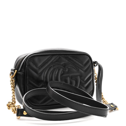 Gucci Calfskin Matelasse Mini GG Marmont Chain Shoulder Bag Black 3 of 11