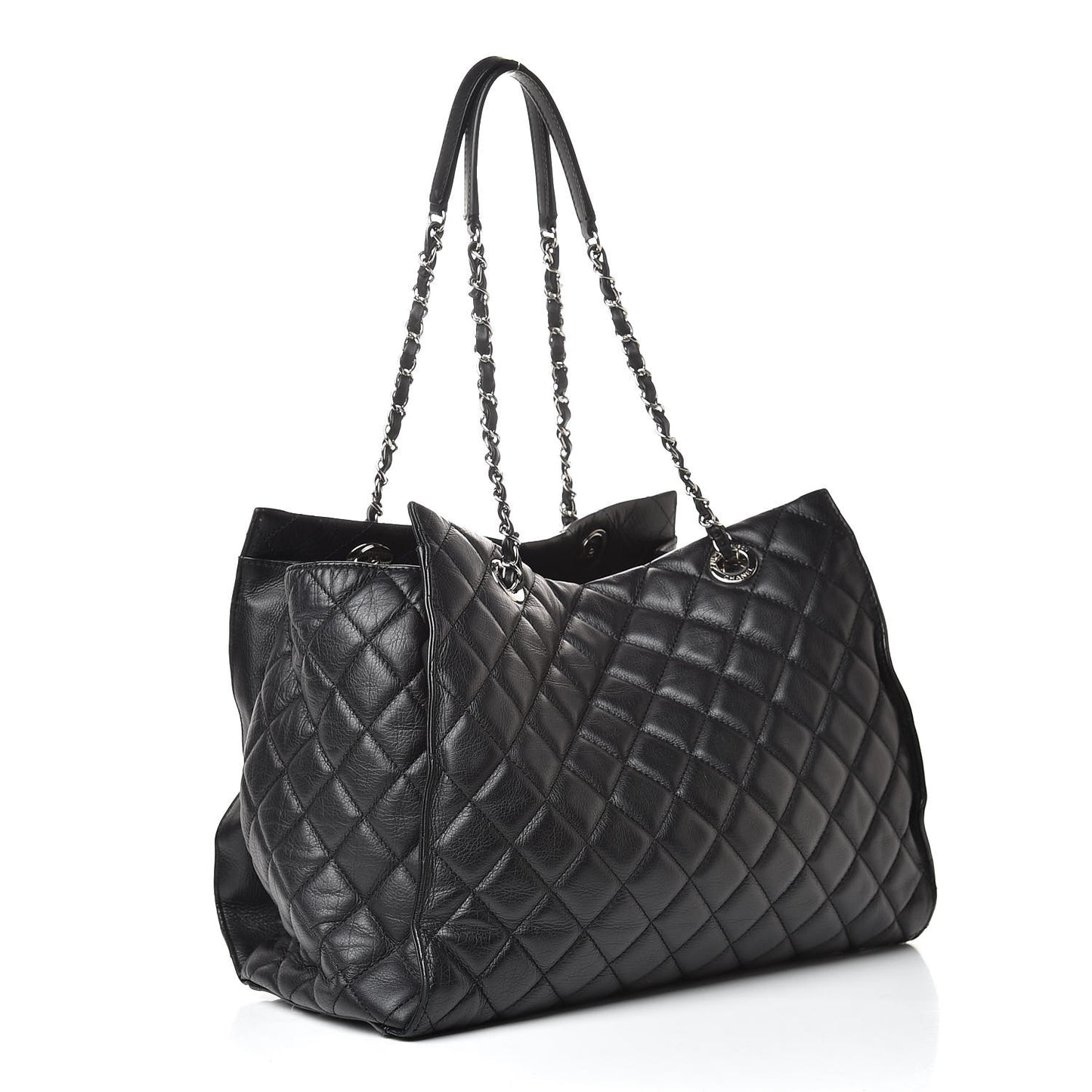Calfskin Quilted Large Chic and Soft Shopping Tote Black