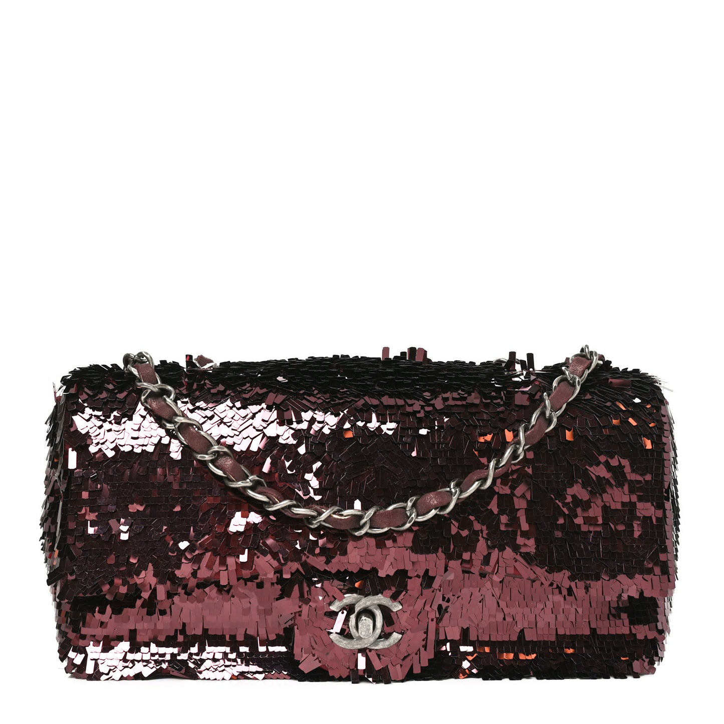 Sequin Embroidered Medium Flap Bordeaux