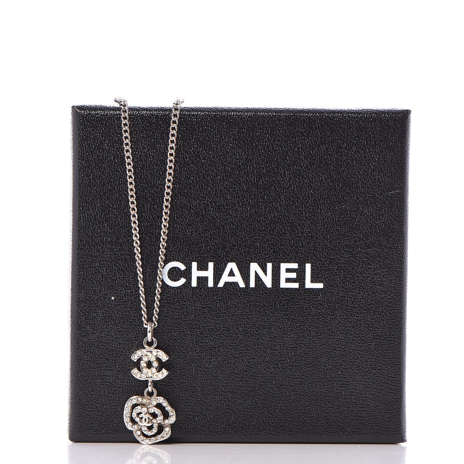 Chanel Crystal CC Camellia Necklace Silver 6 of 6