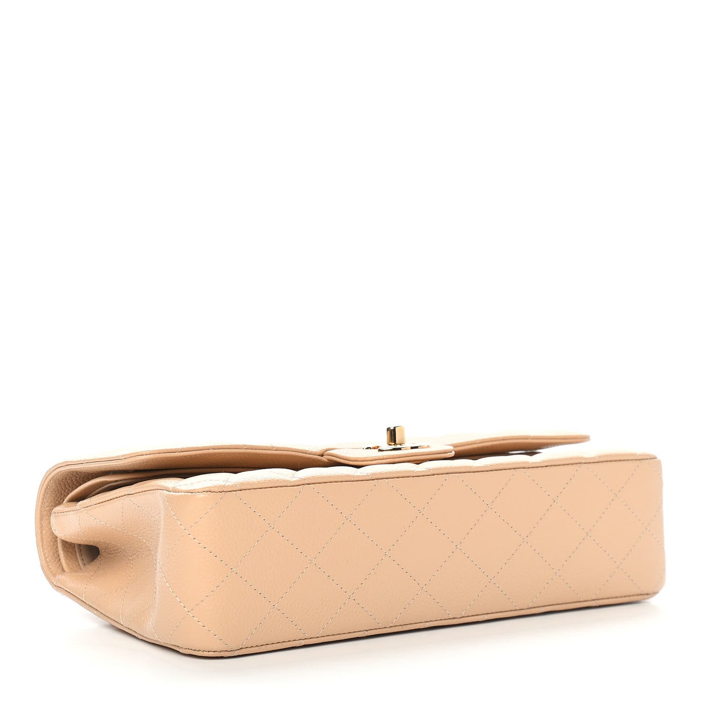 Caviar Quilted Medium Double Flap Beige