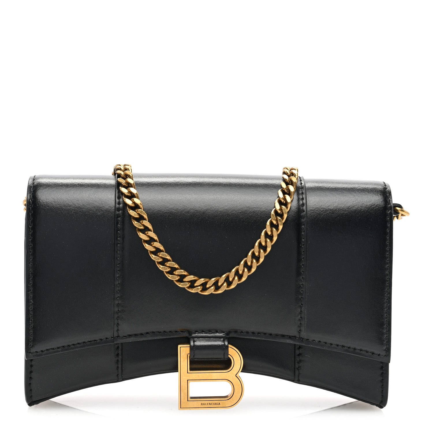 Balenciaga Shiny Box Calfskin XS Hourglass Wallet On Chain Black 1 of 9