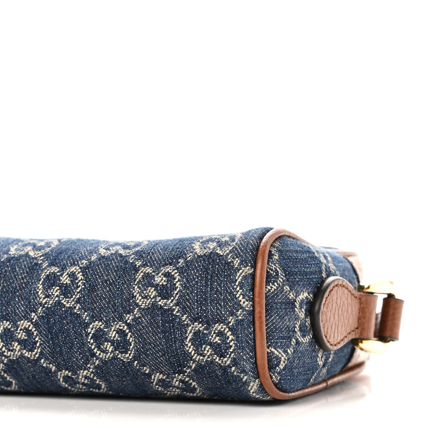 New Denim GG Monogram Dollar Calfskin Mini Ophidia Shoulder Bag Blue Tea Cuir Epilog