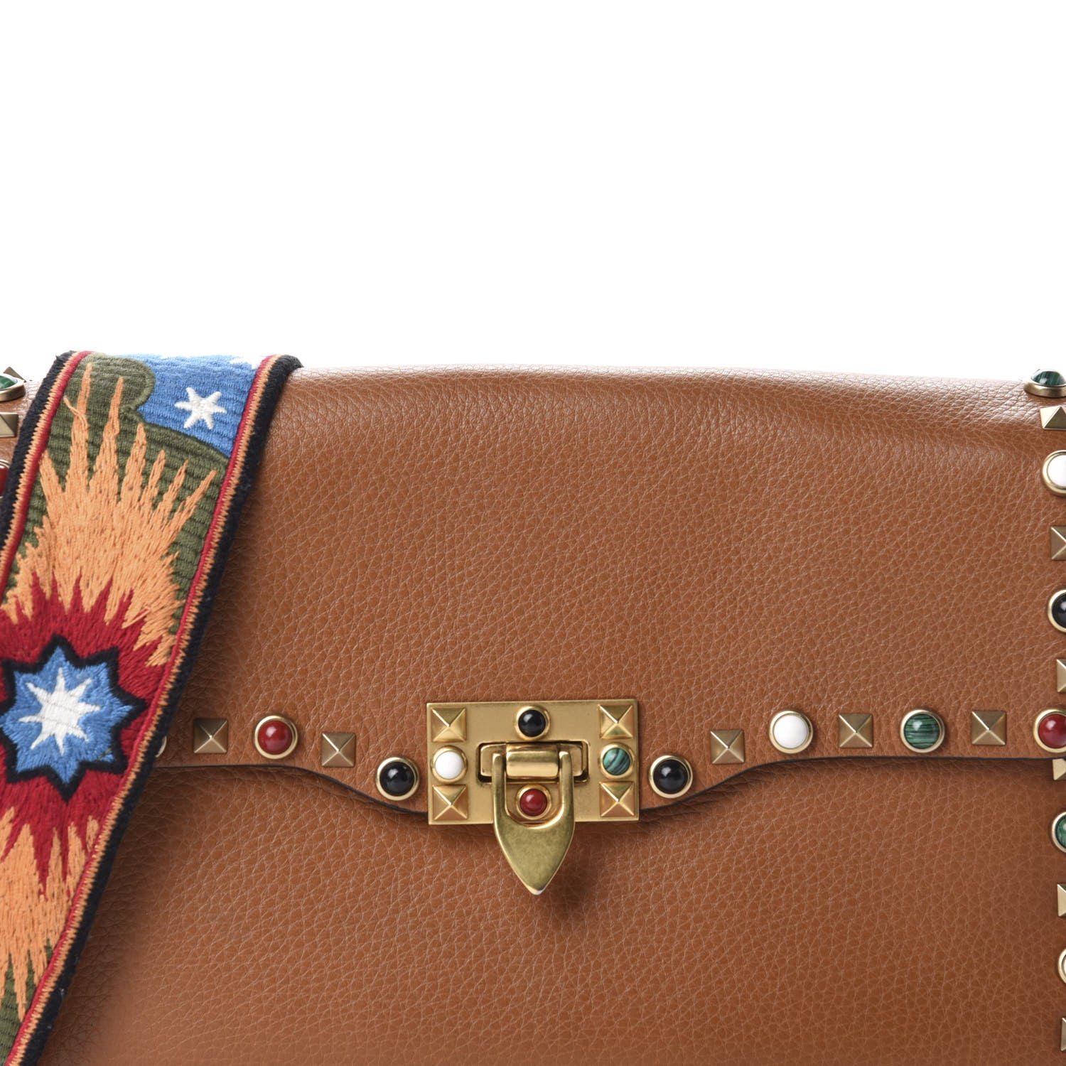 Valentino Garavani Calfskin Enchanted Wonderland Medium Guitar Strap Rockstud Rolling Flap Saddle Bag Light Cuir 9 of 9