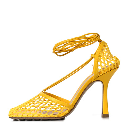 Bottega Veneta Mesh Nappa Stretch Ankle Tie Sandals 37 Egg Yolk 1 of 7