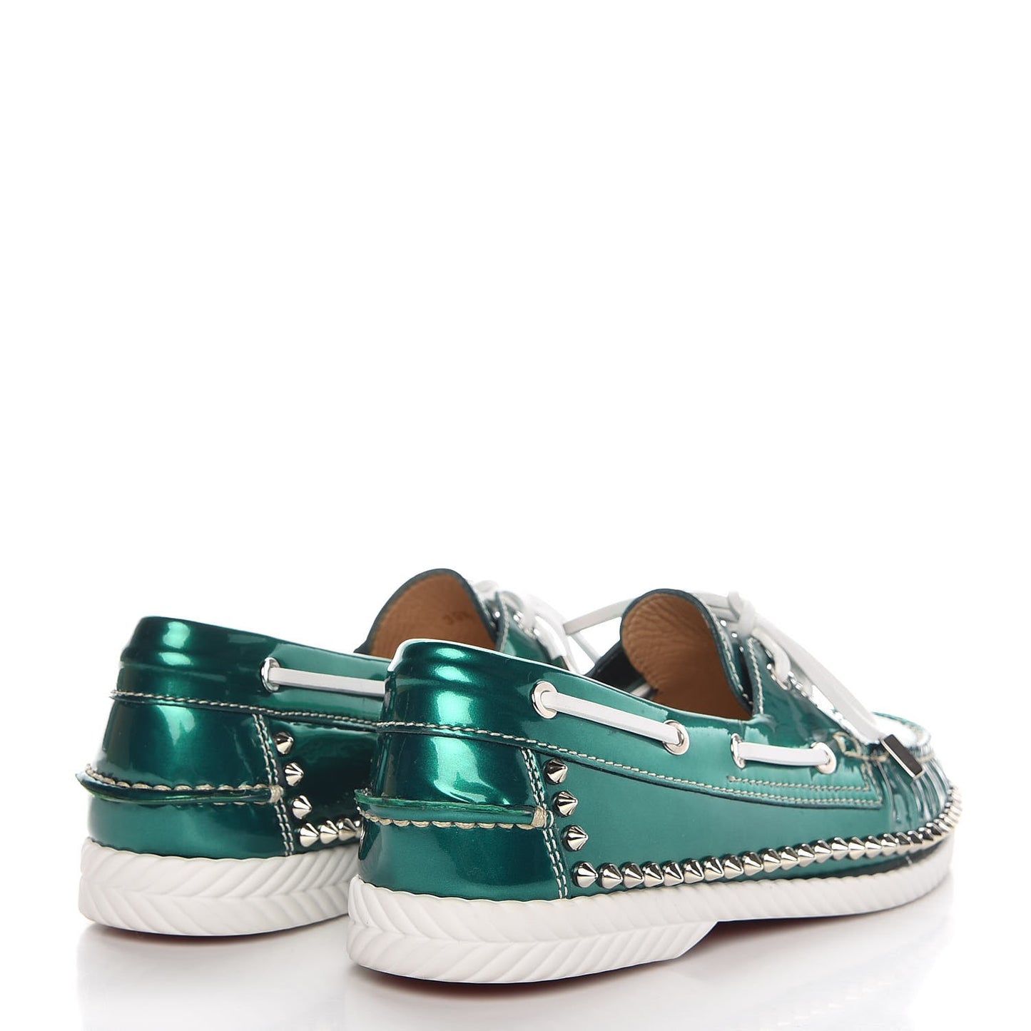 Glossy Patent Steckel Spike Flats 39.5 Green Silver