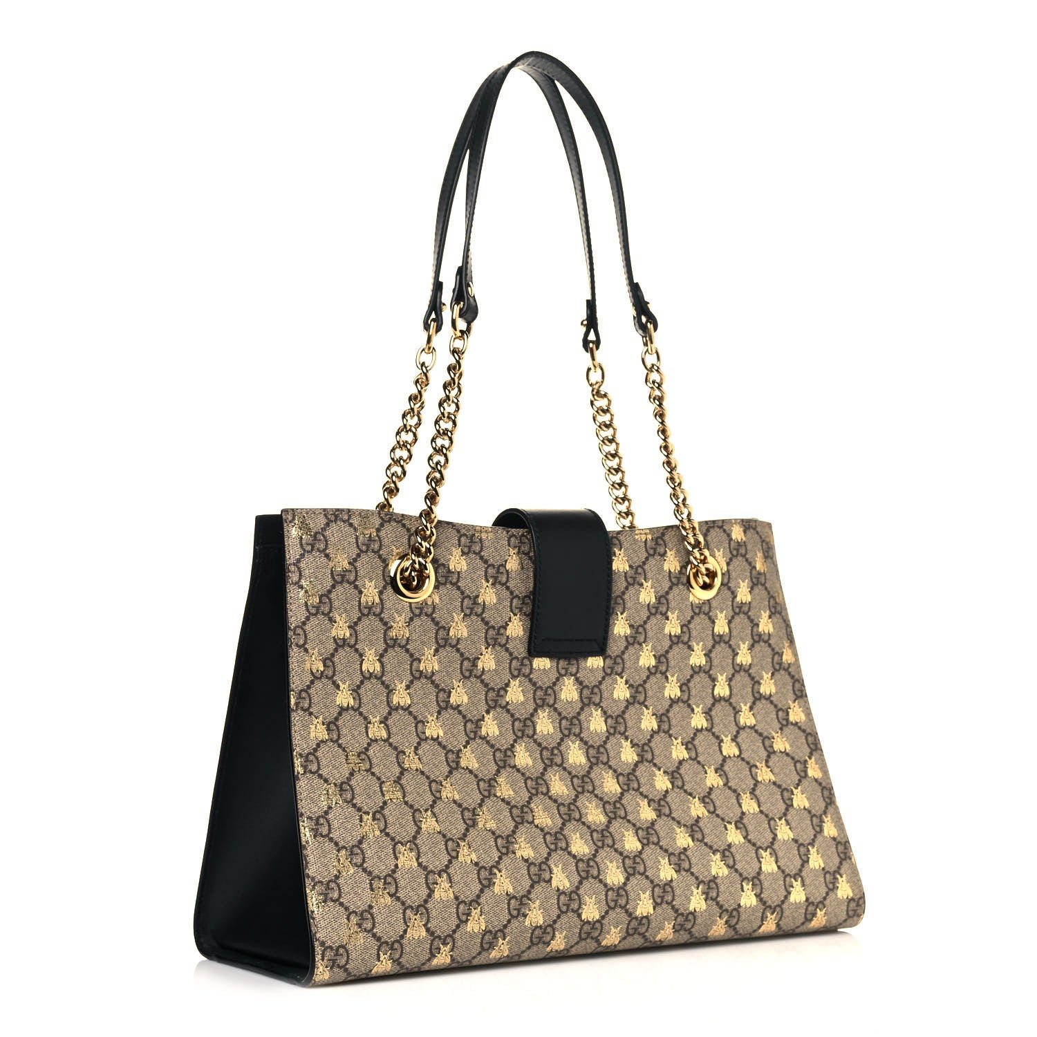 Gucci GG Supreme Monogram Bees Medium Padlock Tote Beige Oro Black 3 of 16