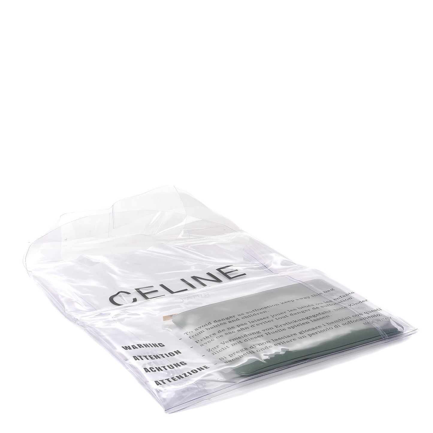 Plastic Bag with Cloudy Lambskin Solo Zip Pouch Clutch Celadon