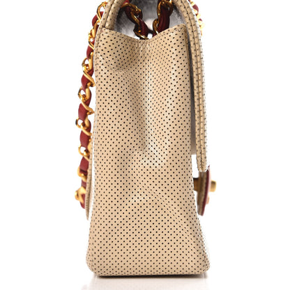 Chanel Lambskin Perforated Medium Single Flap Bag Beige Red 10 of 10