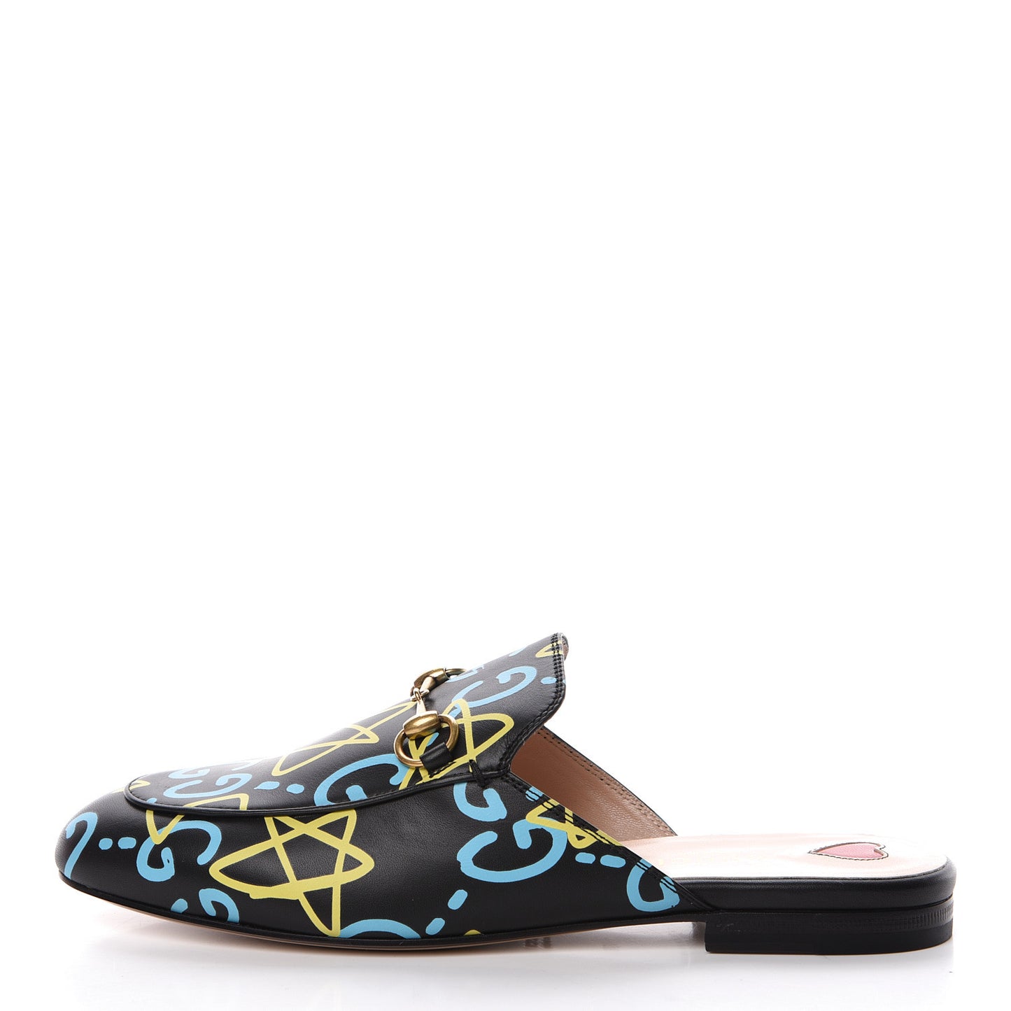 Calfskin GucciGhost Print Womens Princetown Slippers 38 Black New Acquamarine