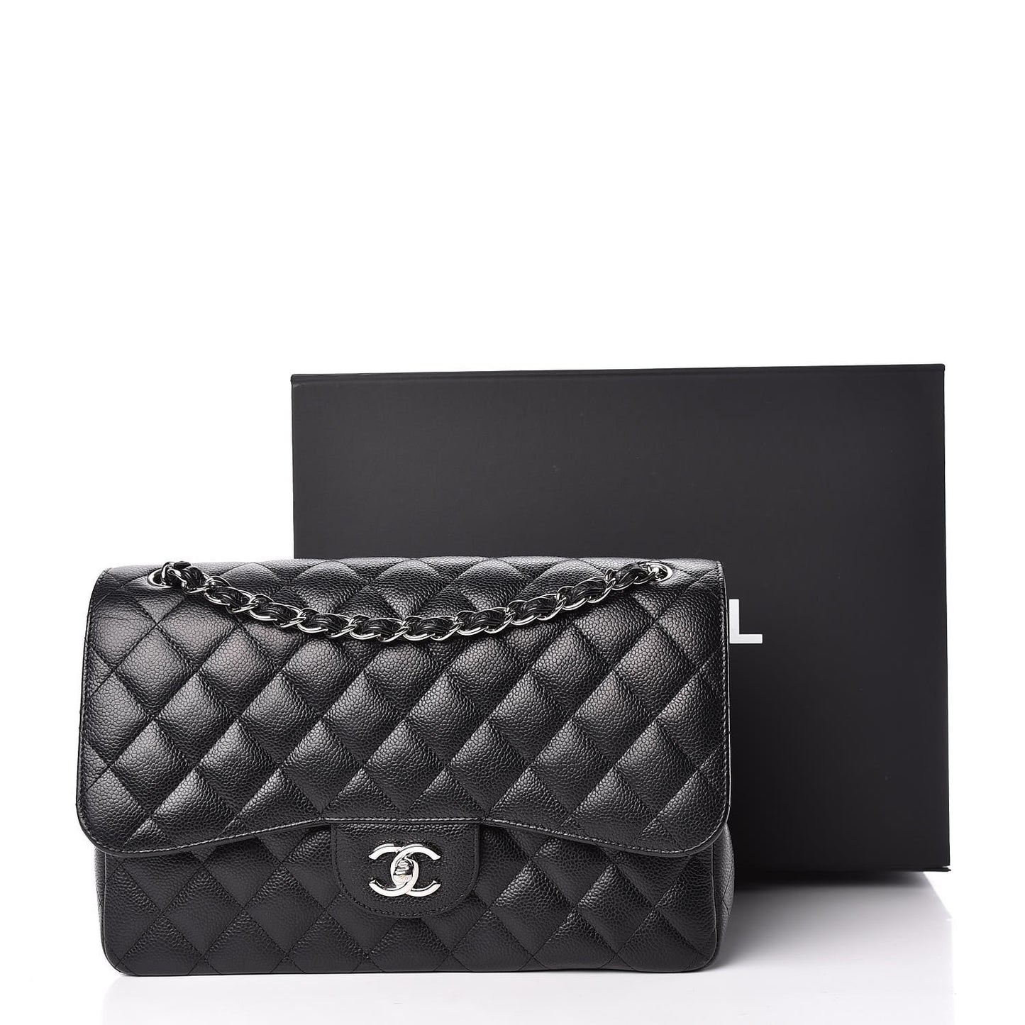 Caviar Quilted Jumbo Double Flap Black