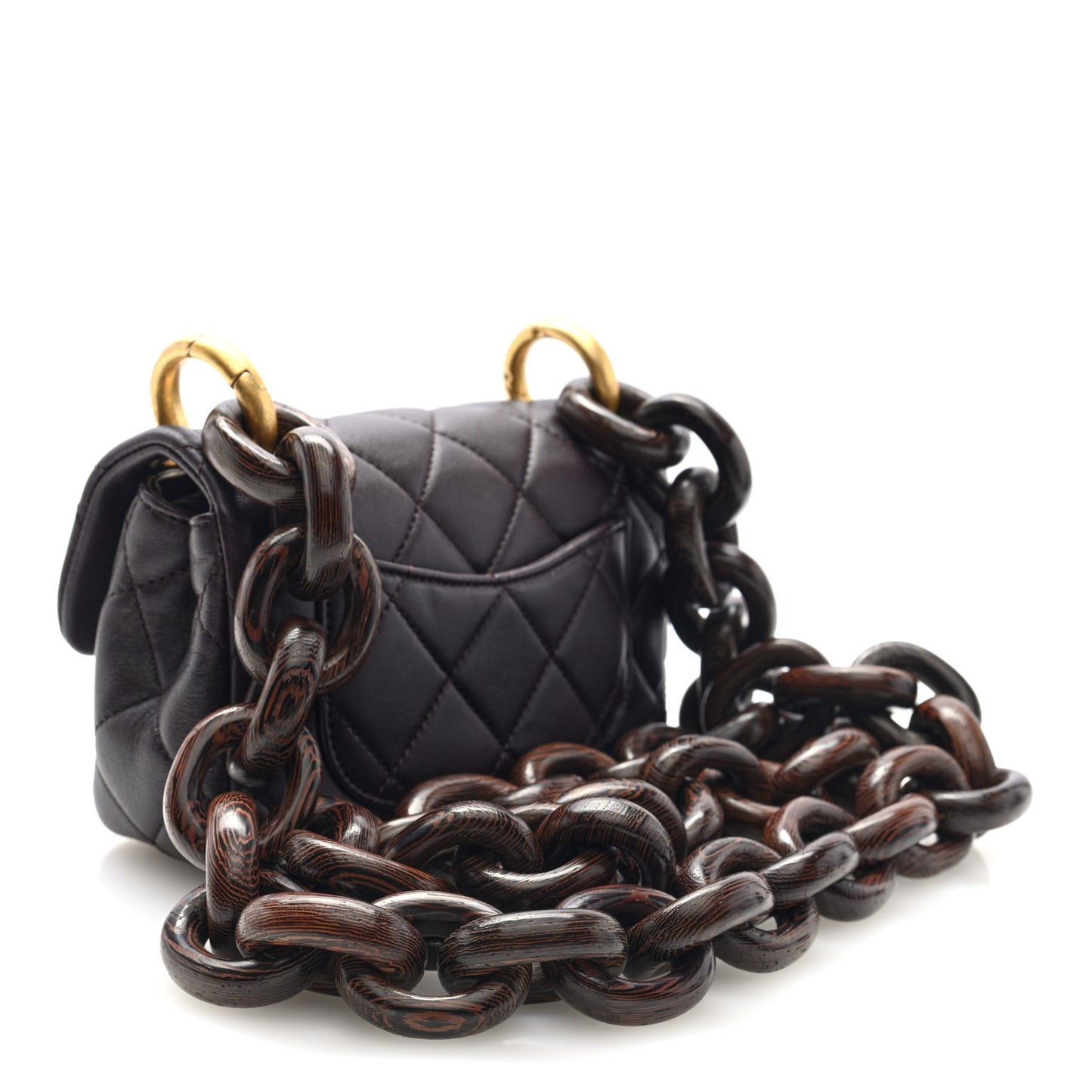 Lambskin Wenge Quilted Mini Fashion Wood Square Flap Brown