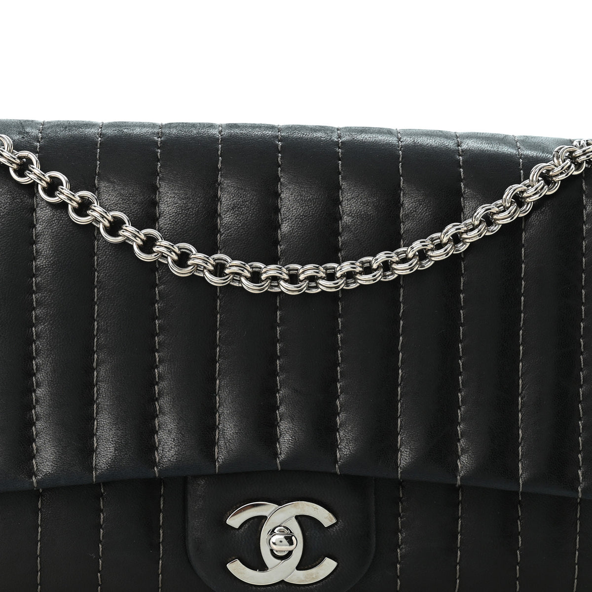 Lambskin Vertical Quilted Medium Single Flap Black