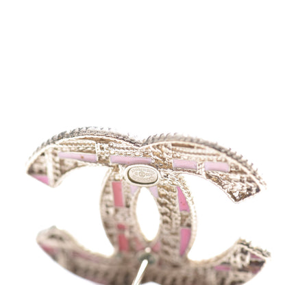 Chanel Resin Crystal Pearl Tweed Effect CC Earrings Gold Pink 4 of 4