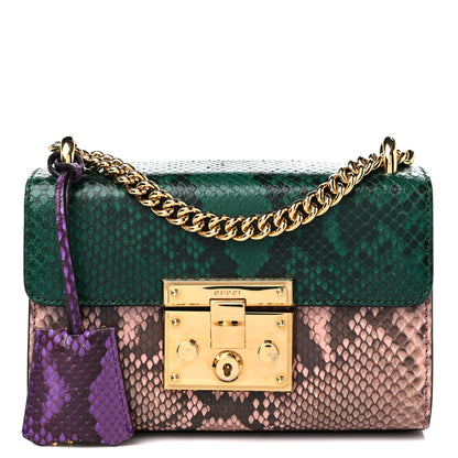 Gucci Snakeskin Small Padlock Shoulder Bag Green Pink Purple 1 of 13