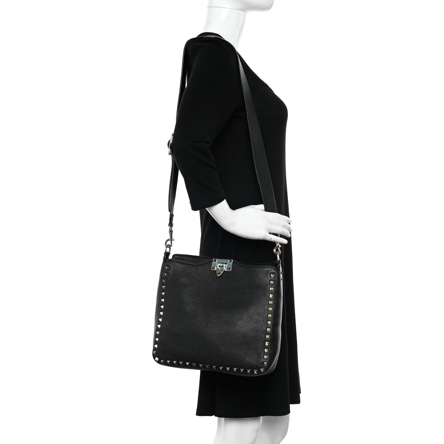 Valentino Garavani Pebbled Calfskin Small Rockstud Flip-Lock Messenger Bag Black 2 of 9