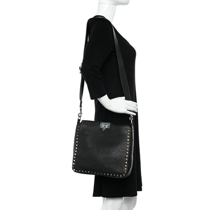 Valentino Garavani Pebbled Calfskin Small Rockstud Flip-Lock Messenger Bag Black 2 of 9