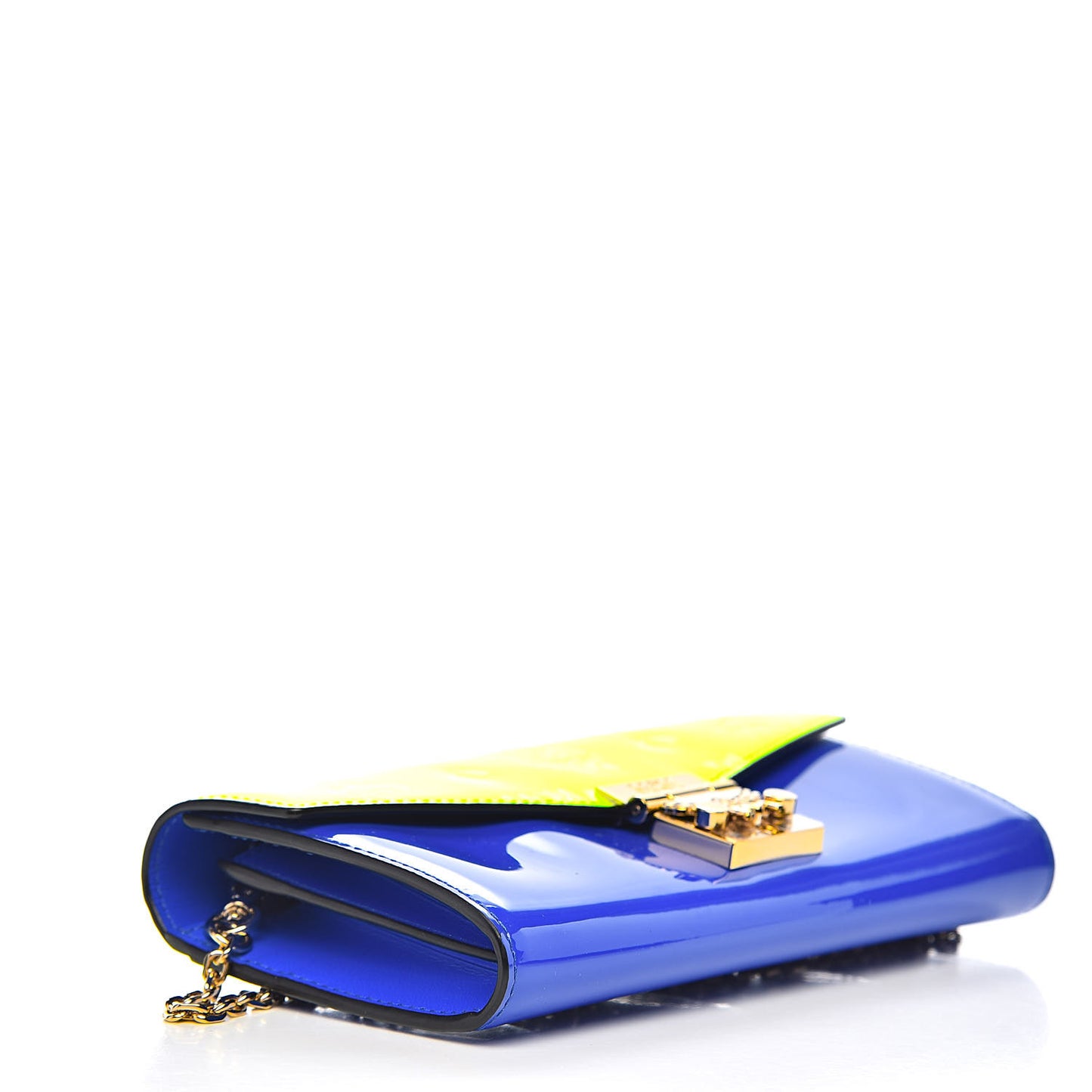 Patent Two Tone Patricia Wallet On Chain Blue Neon Yellow
