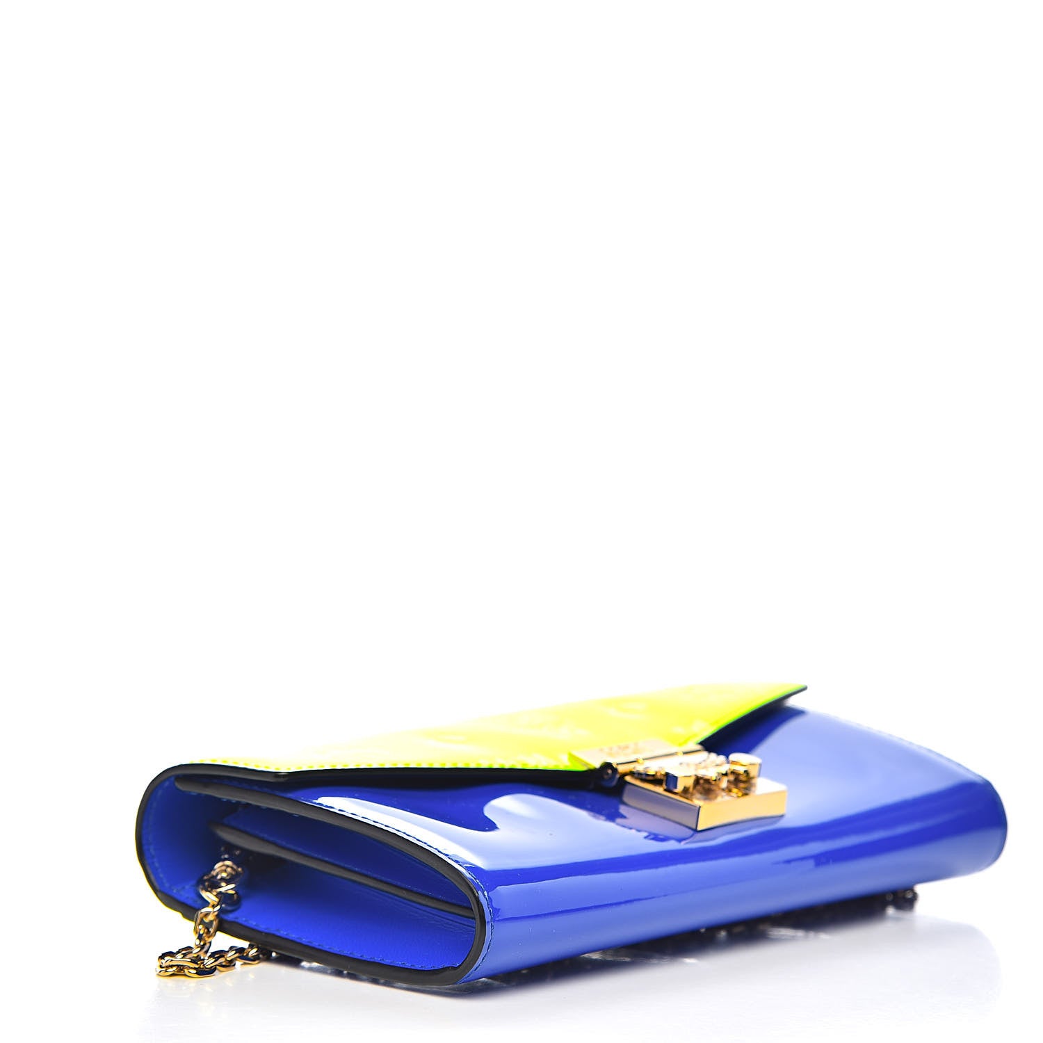 MCM Patent Two Tone Patricia Wallet On Chain Blue Neon Yellow 4 of 12