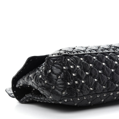 Valentino Garavani Craquele Nappa Large Rockstud Spike Shoulder Bag Black 7 of 8