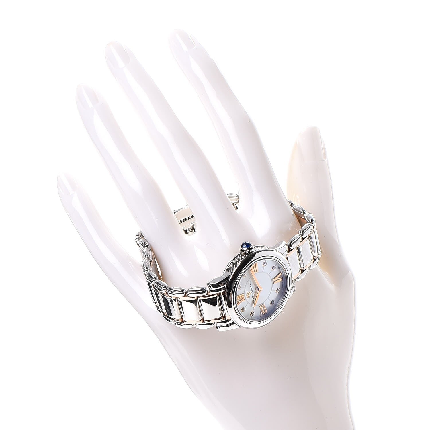 David Yurman Stainless Steel 18K Rose Gold Diamond Mother of Pearl 30mm Classic Quartz Watch 2 of 9