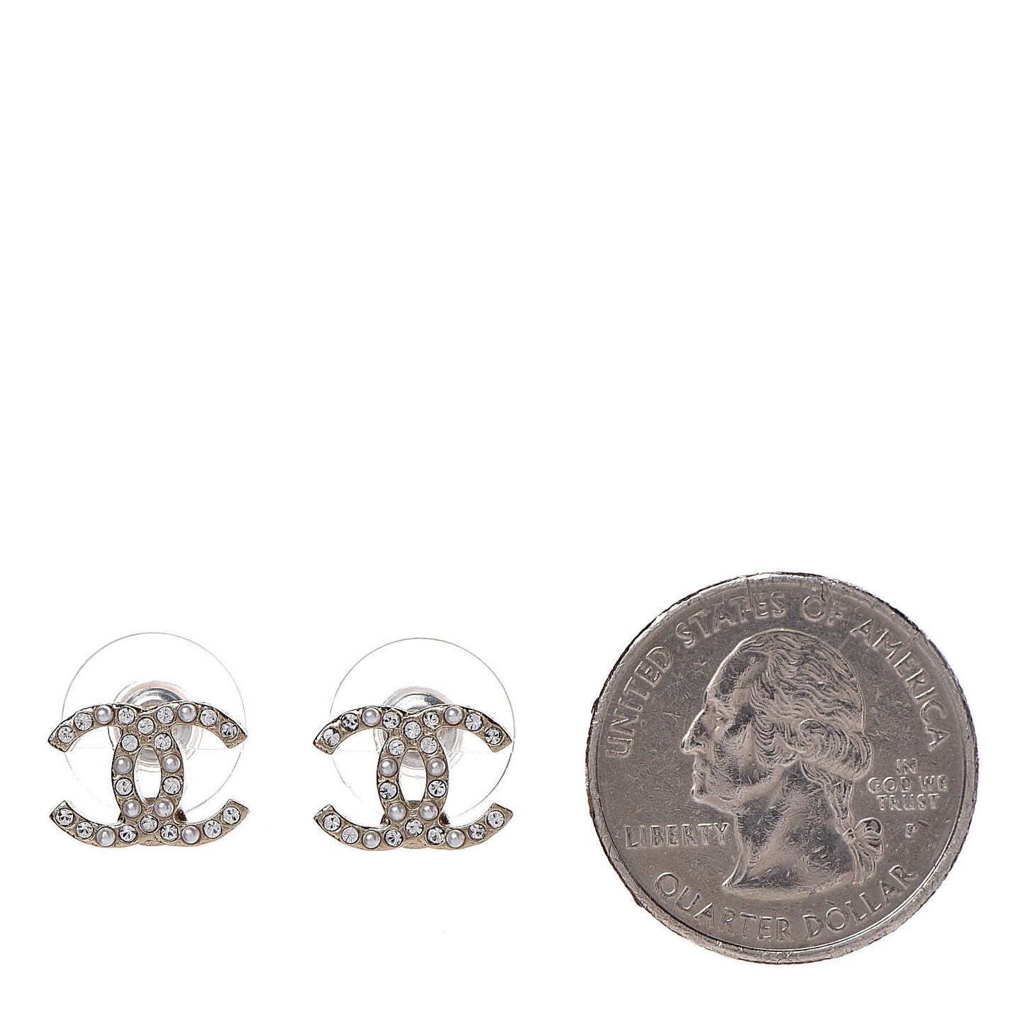 Pearl Crystal CC Charms Stud Earrings Light Gold