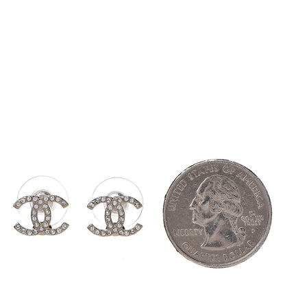 Chanel Pearl Crystal CC Charms Stud Earrings Light Gold 2 of 5