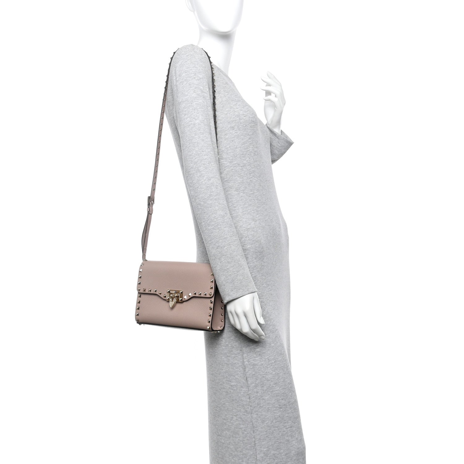 Valentino Garavani Pebbled Calfskin Medium Rockstud Flip Lock Crossbody Bag Poudre 2 of 10
