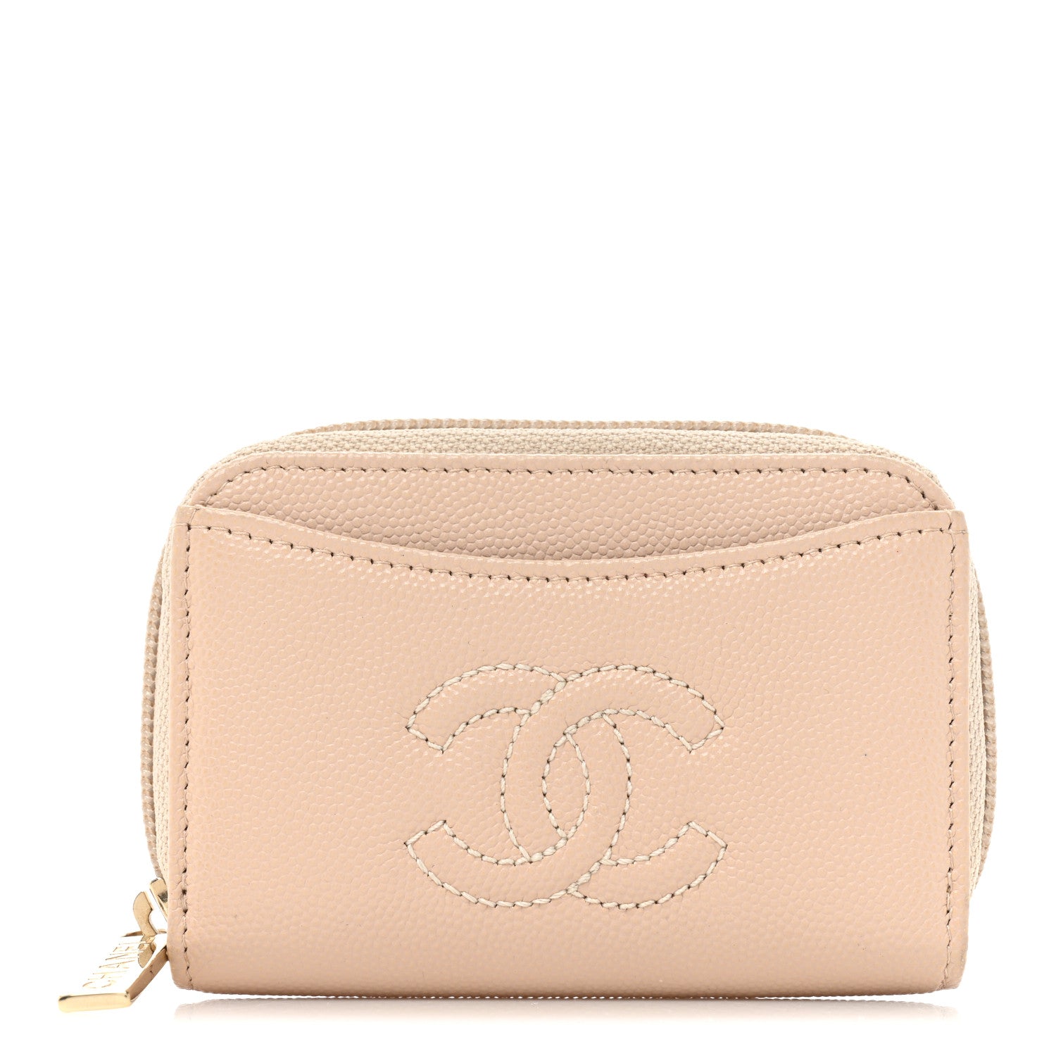 Chanel Caviar Timeless CC Zip Around Coin Purse Beige Clair 1 of 17