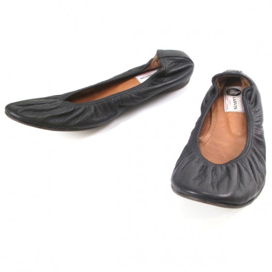 Leather Elastic Ballet Flats Black 40
