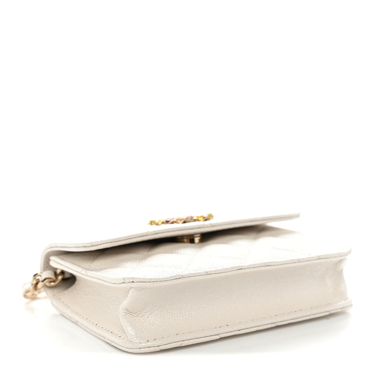 Chanel Iridescent Caviar Quilted Crystal CC Card Holder With Chain White Multicolor 4 of 11