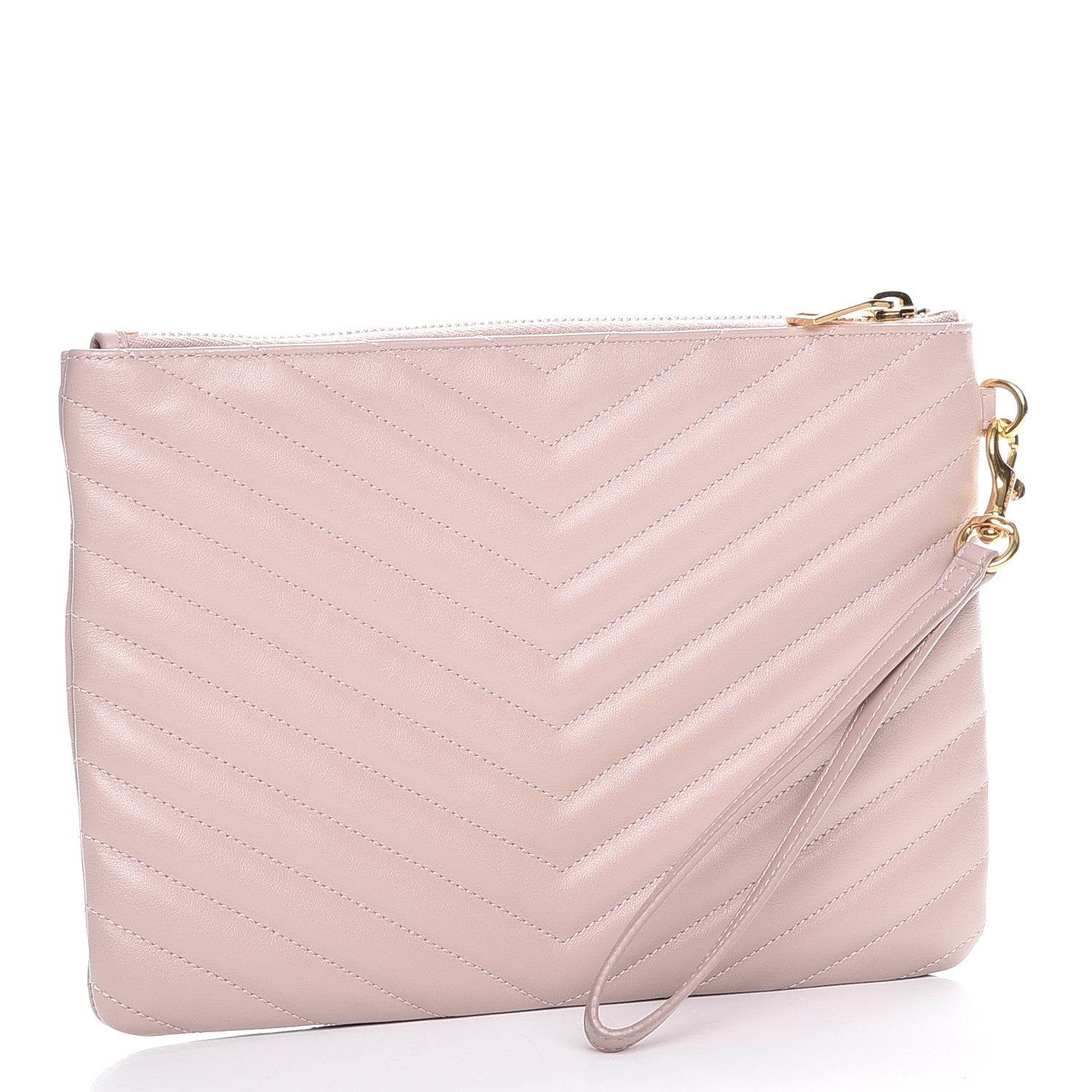 Saint Laurent Calfskin Matelasse Chevron Monogram A5 Wristlet Rose Antic 3 of 8