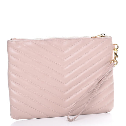 Saint Laurent Calfskin Matelasse Chevron Monogram A5 Wristlet Rose Antic 3 of 8