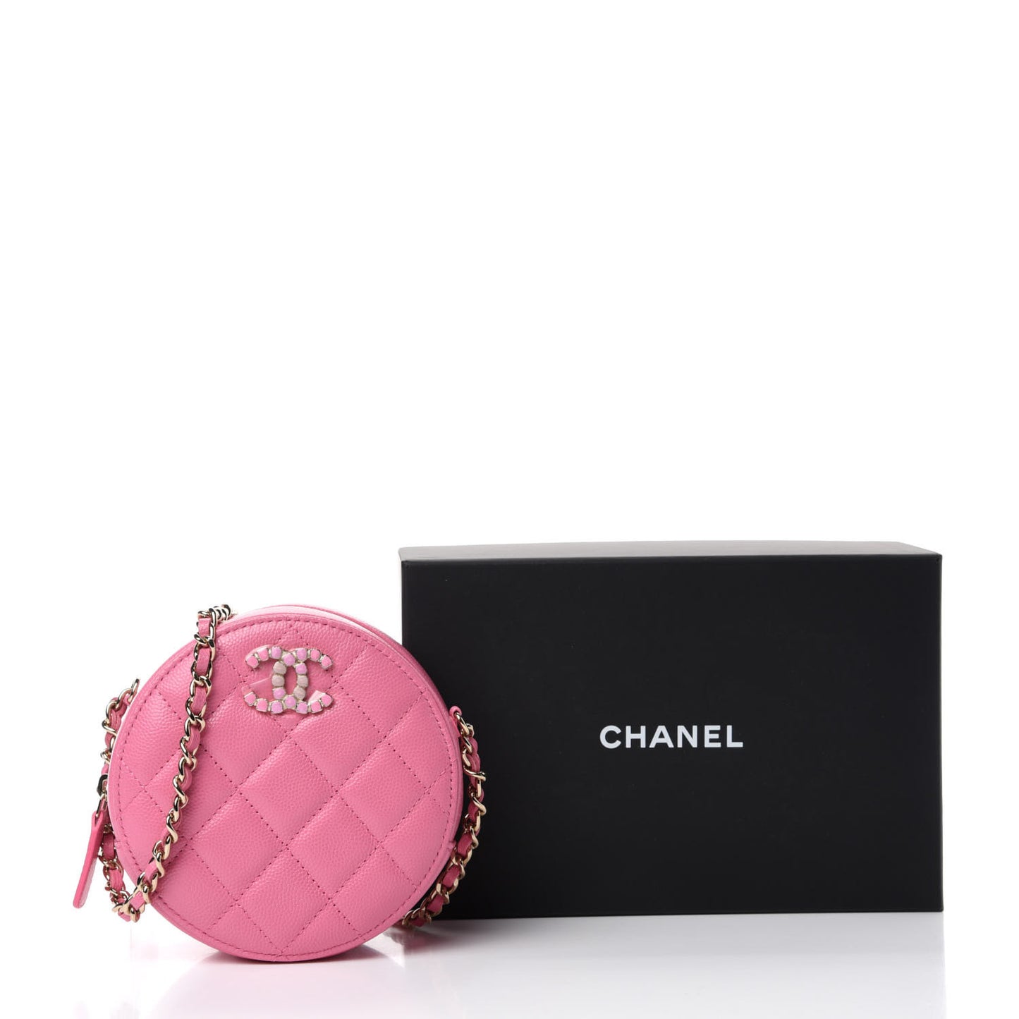 Caviar Quilted Gripoix CC Round Clutch With Chain Pink
