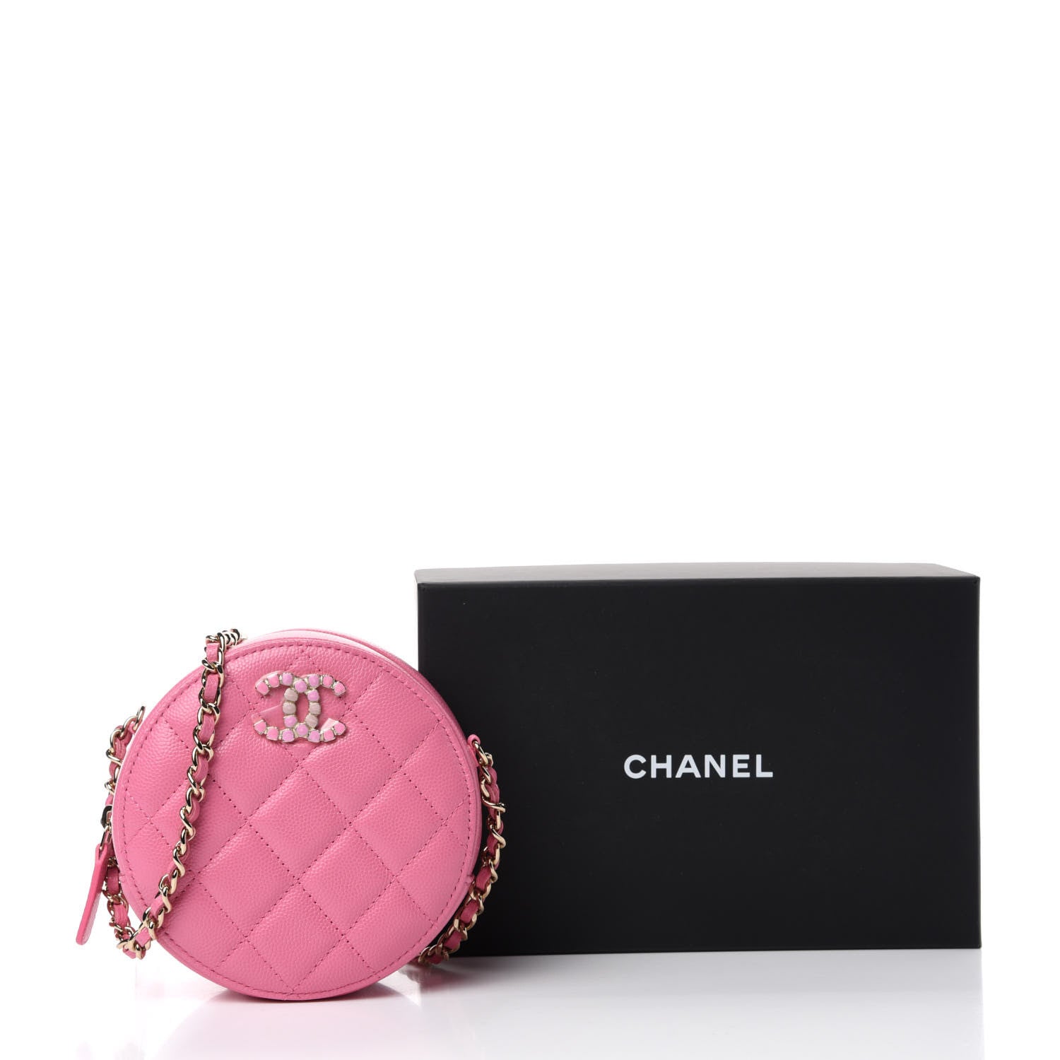 Chanel Caviar Quilted Gripoix CC Round Clutch With Chain Pink 11 of 11