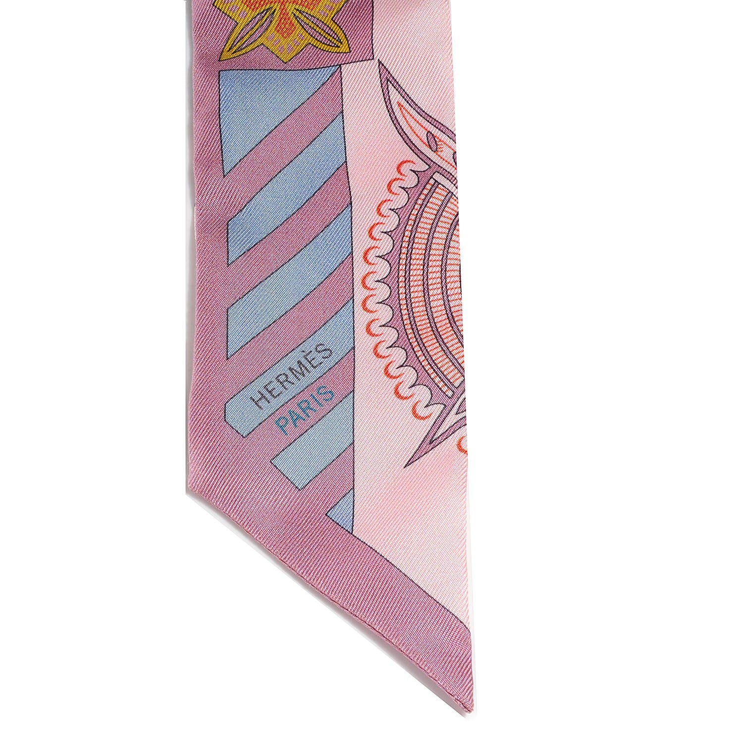 Hermes Silk Geometrie Cretoise Silk Twilly Vieux Rose Framboise Bleu 4 of 8