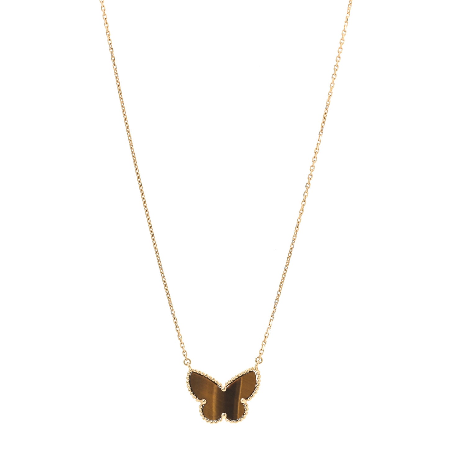 18K Yellow Gold Tiger Eye Lucky Alhambra Butterfly Pendant Necklace