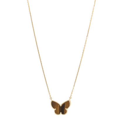 Van Cleef & Arpels 18K Yellow Gold Tiger Eye Lucky Alhambra Butterfly Pendant Necklace 1 of 6