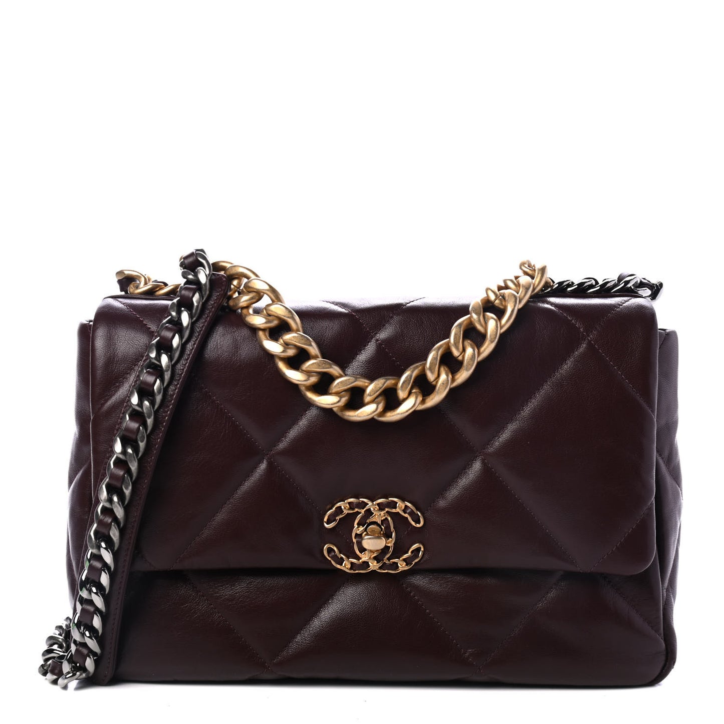 Shiny Goatskin Quilted Large Chanel 19 Flap Burgundy