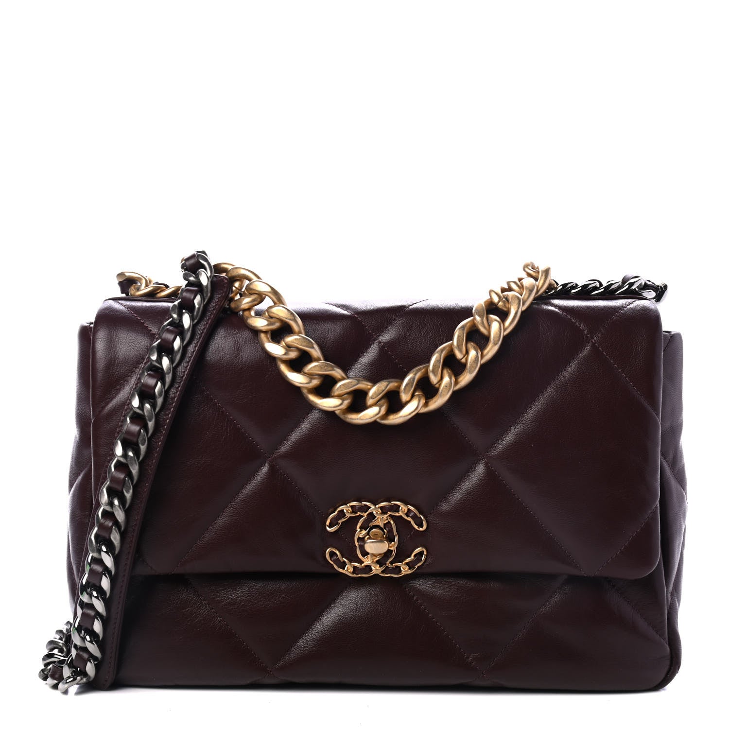 Chanel Shiny Goatskin Quilted Large Chanel 19 Flap Burgundy 1 of 4