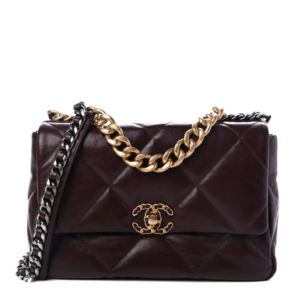 Chanel Shiny Goatskin Quilted Large Chanel 19 Flap Burgundy 1 of 4