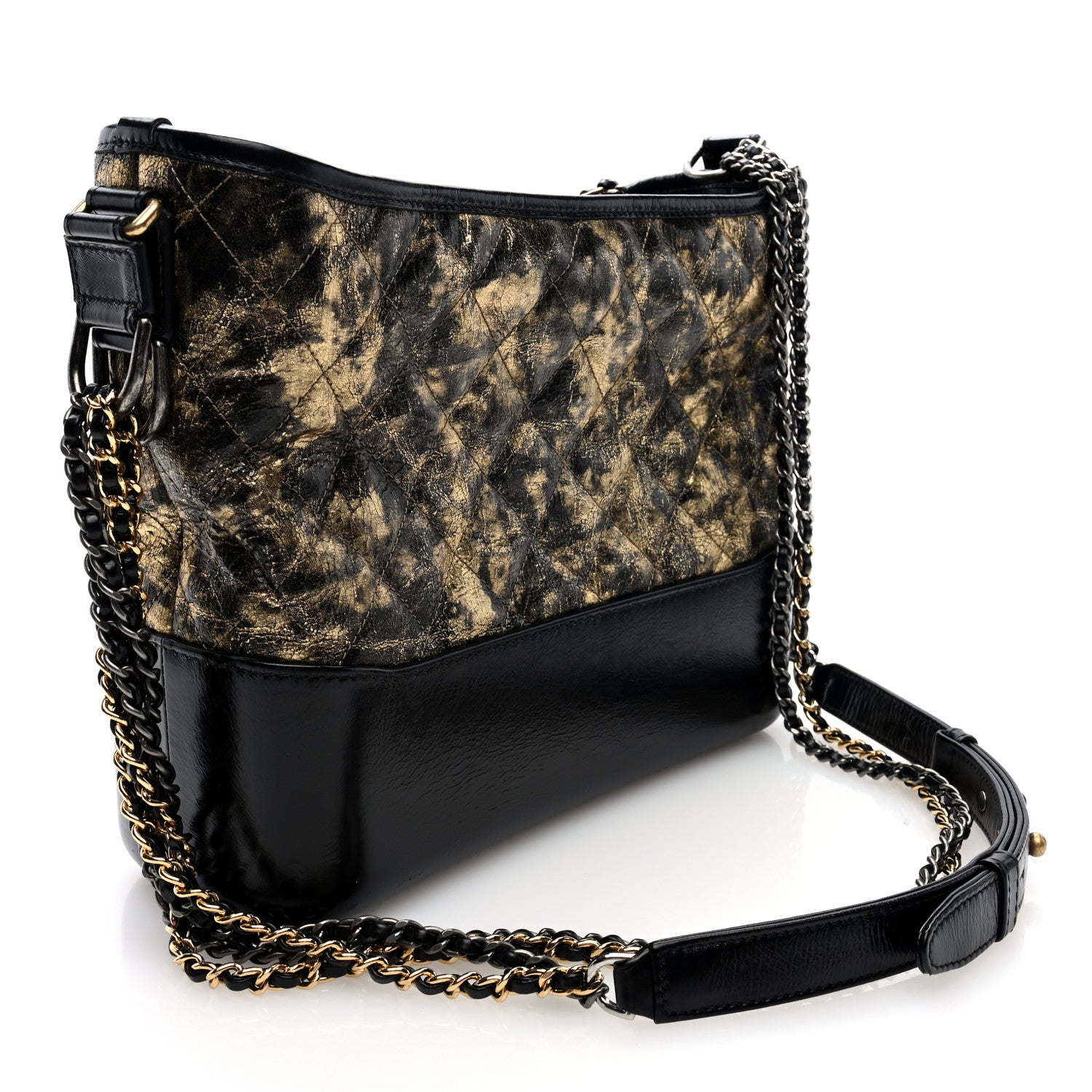 Chanel Metallic Crumpled Goatskin Quilted Medium Gabrielle Hobo Black Gold 3 of 10