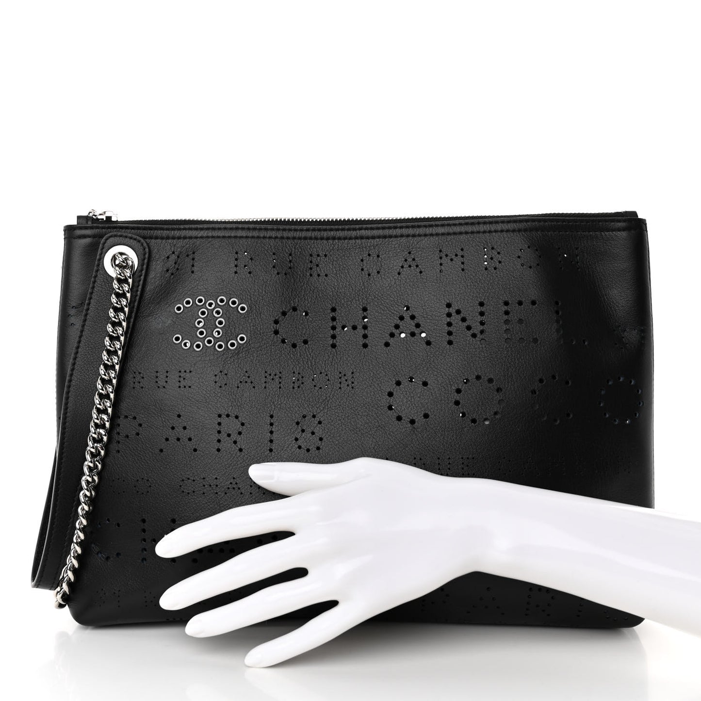 Calfskin Eyelets Clutch Black