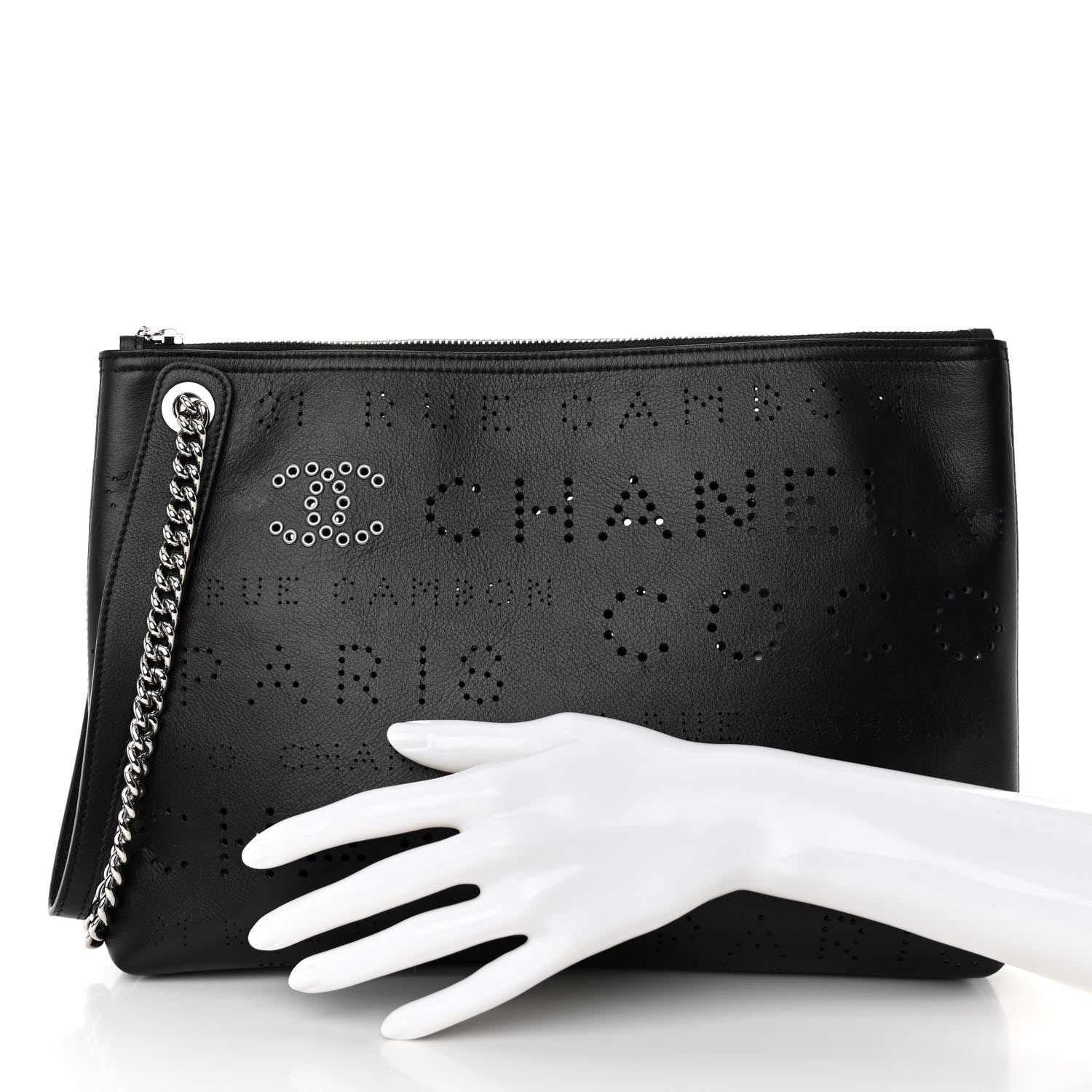 Chanel Calfskin Eyelets Clutch Black 2 of 10