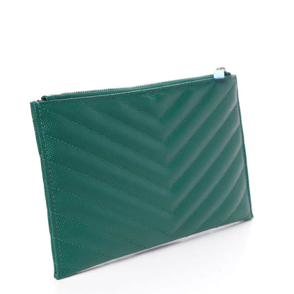 Saint Laurent Grain De Poudre Chevron Monogram Bill Pouch Malachite Green 2 of 6