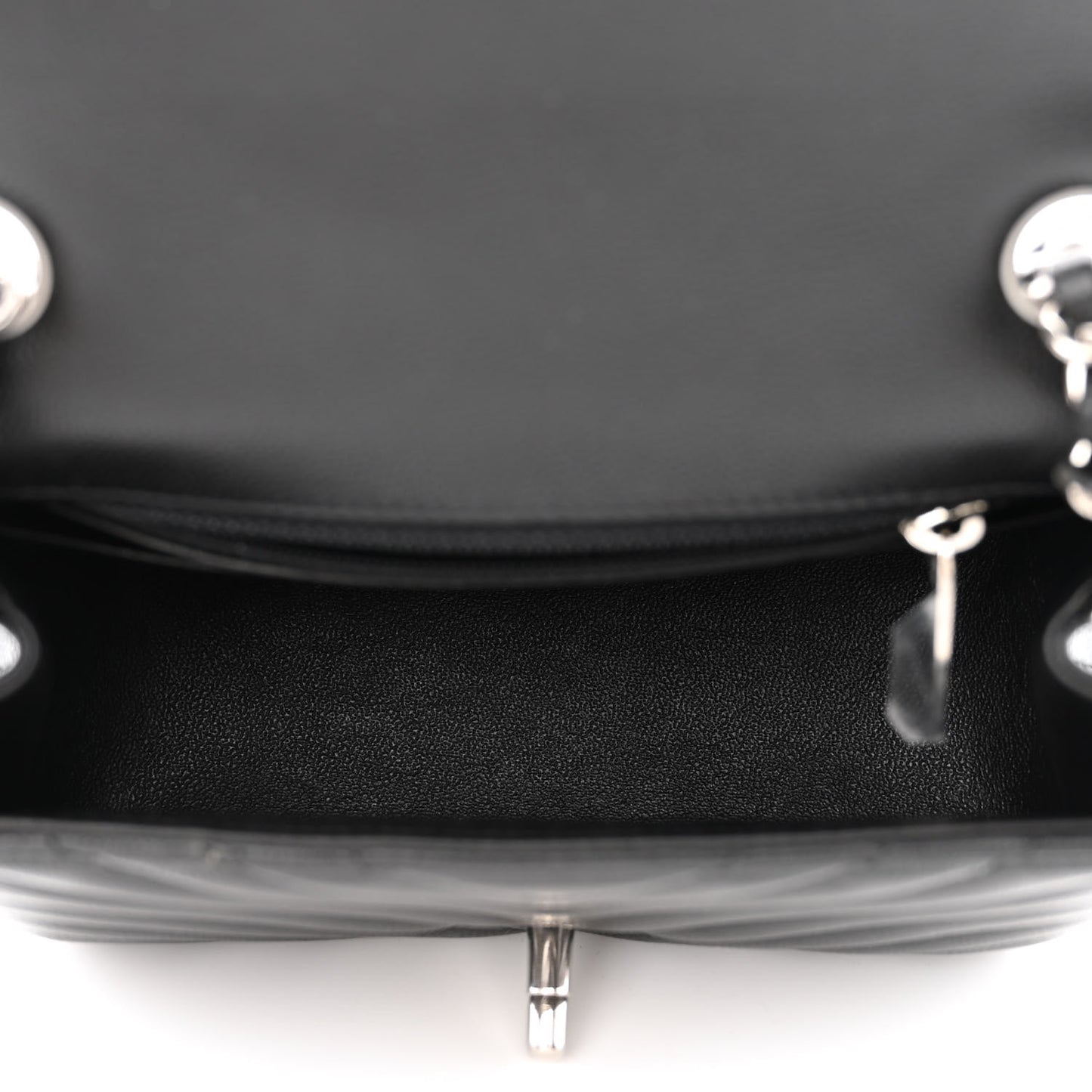 Caviar Chevron Quilted Mini Square Flap Black