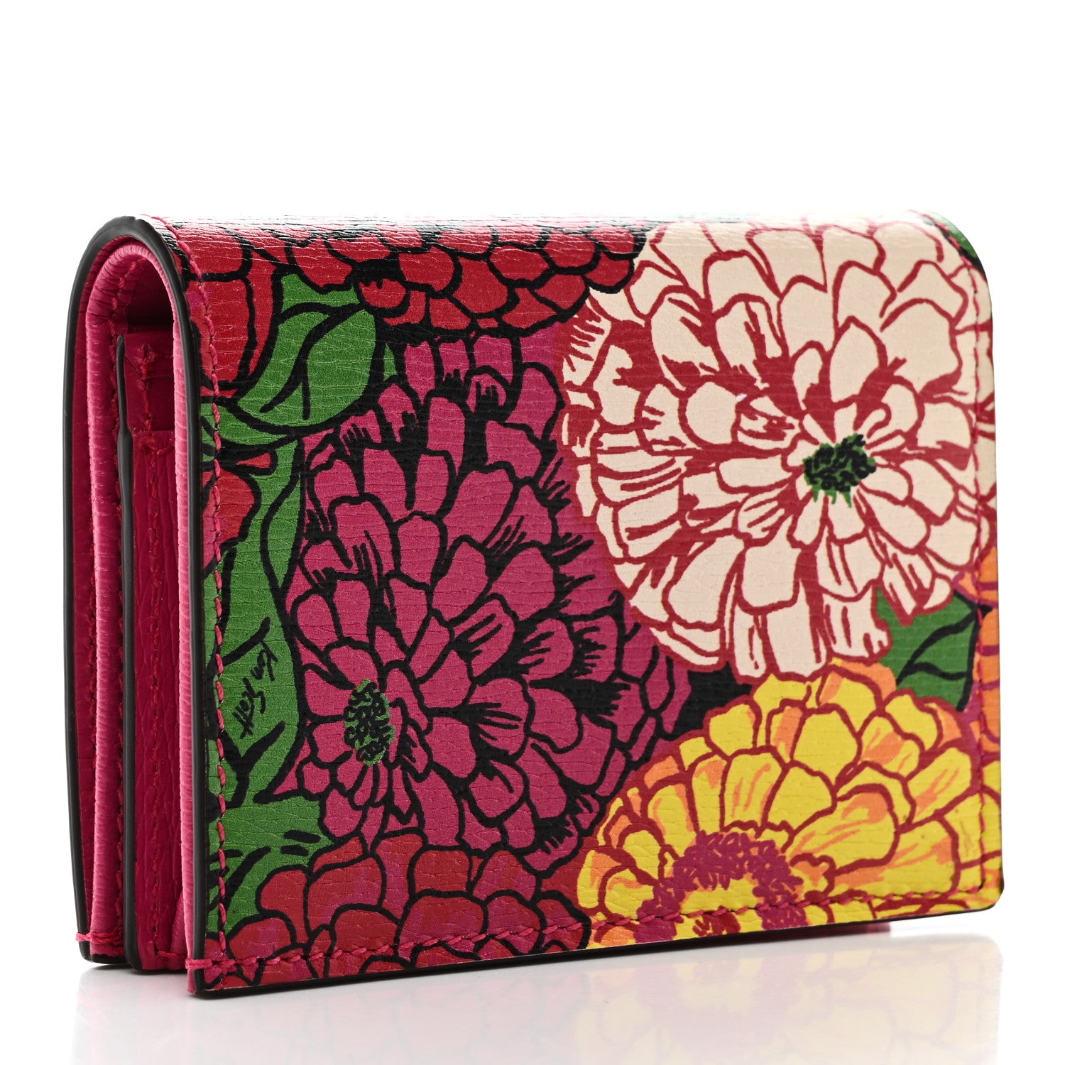 Gucci X KEN SCOTT Textured Calfskin Pomponica Print Horsebit 1955 Card Case Wallet Multicolor Fuxia Pompom 3 of 8