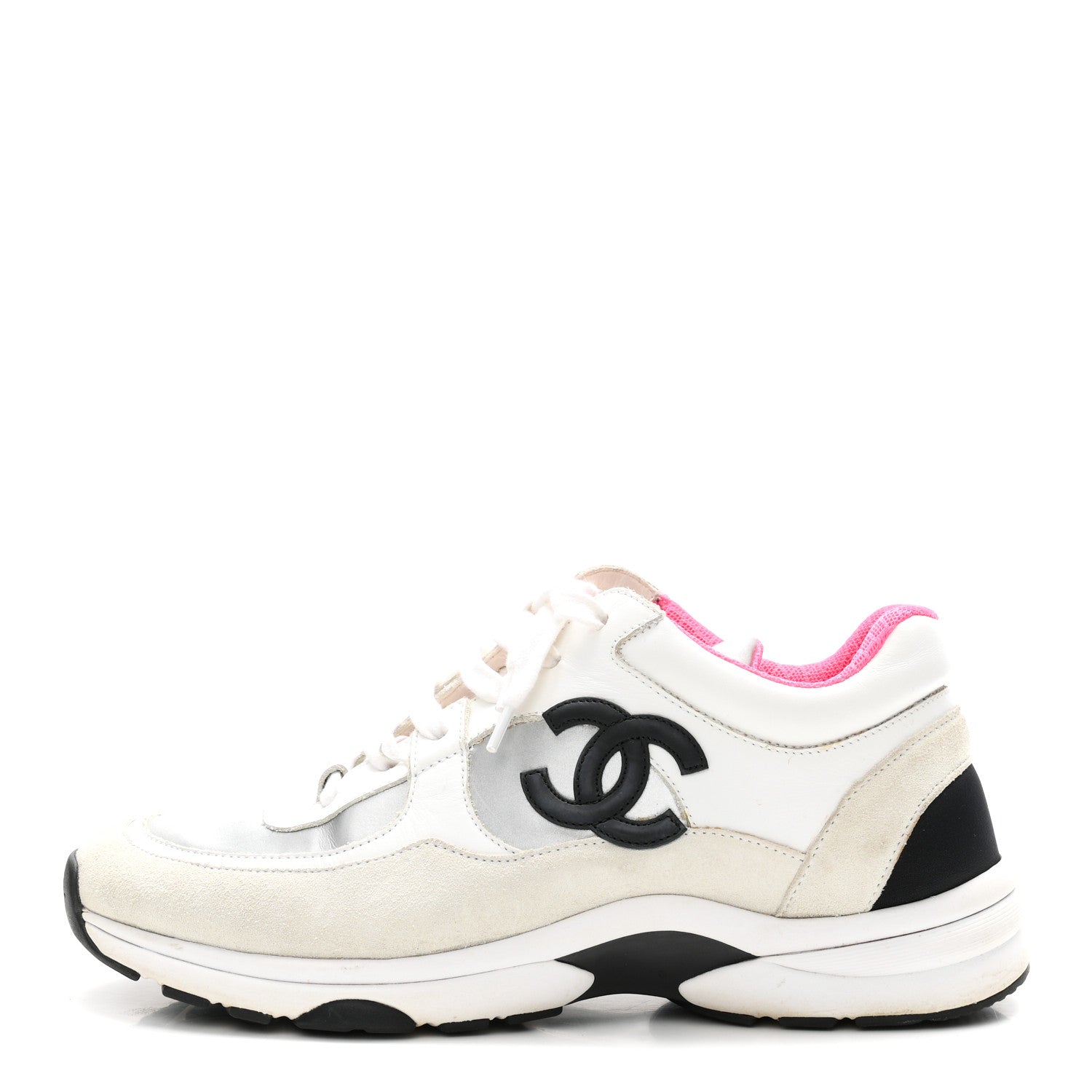 Chanel Calfskin Fabric Sneakers 39 White Silver Fluo Pink 1 of 9